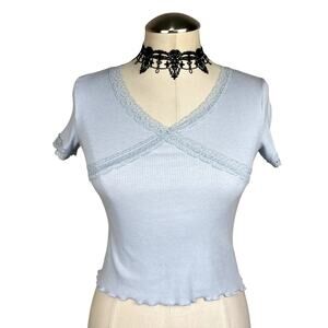 Vtg Y2K Full Tilt Baby Blue Pastel Lace Coquette Cottagecore Fairycore Baby Tee